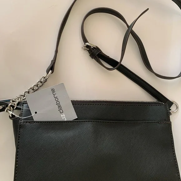 LC Liza Claiborne Black Liza Floral on Gold Tone Background Crossbody Purse - Picture 5 of 12